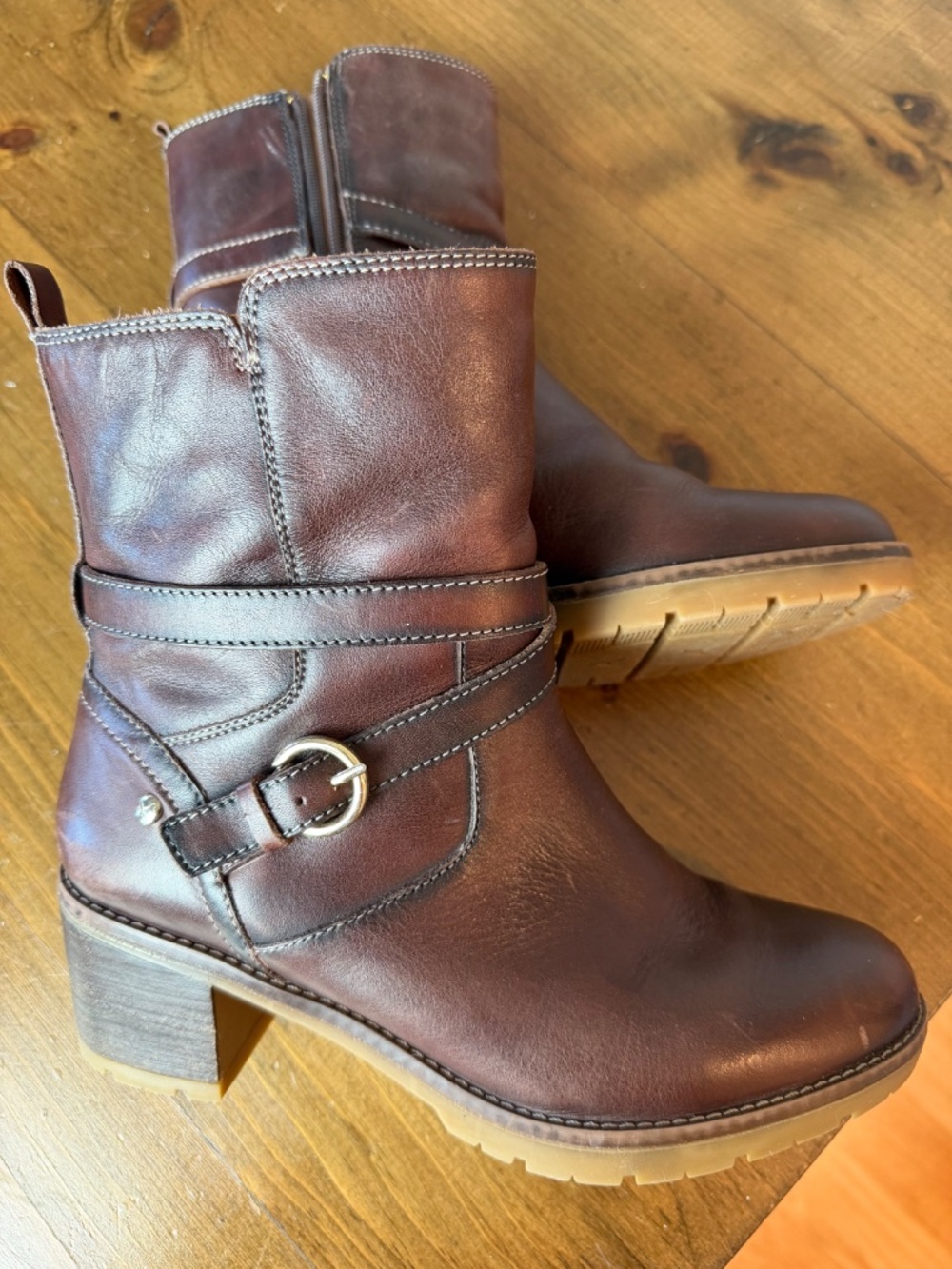 PIKOLINOS Brown Leather Ankle Boots Side Zip, Strap, Buckle Accent Women's 37 - Picture 10 of 10